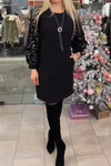 Women's Fashion Round Neck Sequin Sleeve Splicing Dress