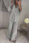 Women's stylish diamond-embellished top and pants two-piece set