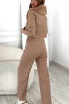 Women's elegant bow-knot fur collar textile sweater & slim-fitting textile wide-leg pants