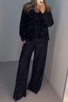 Women's Solid Color Sequined Coat and Trousers Set