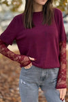 Women's Casual See-through Lace Sleeves T-shirt Top