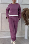 Women's Casual Round Neck Contrast Patchwork Sweatpants Suit