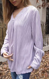 Women's Casual V-neck Ripple Long-sleeved Top