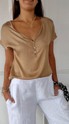 V-neck Satin Smooth Short-sleeved T-shirt