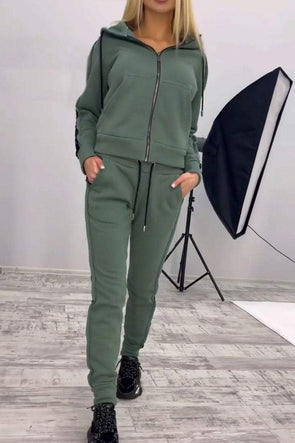 Women's Solid Color Sportswear Zip-up Hoodie Set