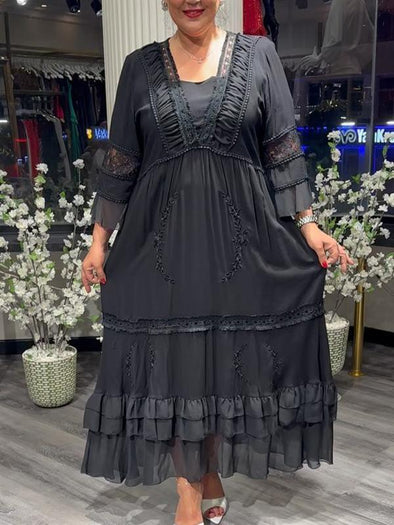 V-neck Lace Sheer Dress