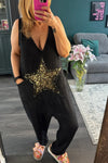 Beaded star V-neck jumpsuit