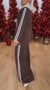 Women's Hooded Suede Striped Casual Suit