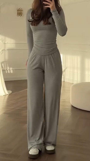 Women's Round Neck All-match Solid Color Comfortable Casual Suit