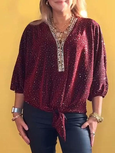 Women's V-neck Sequined Top