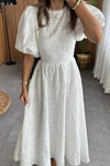 Women's Elegant Embroidery Decorated Backless Tie-Strap Puff Sleeve Dress