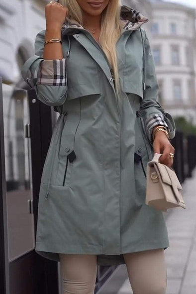 Women's Hooded Long-sleeved Patchwork Trench Coats