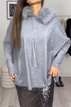 Women's casual loose hooded fur collar knitted pullover