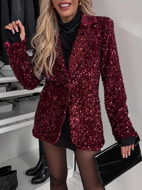 Women's Lapel Sequined Fashion Suit Jacket