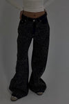 Women's Fashion Rhinestone Mid-Rise Wide-Leg Jeans