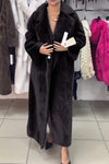 Ladies Lapel Solid Color Faux Fur Warm Long Coat