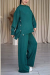 Women's Casual Round Neck Side Button Two Piece Suit