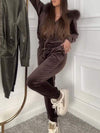 Women's Solid Color Fur Collar Hoodies and Trousers Set