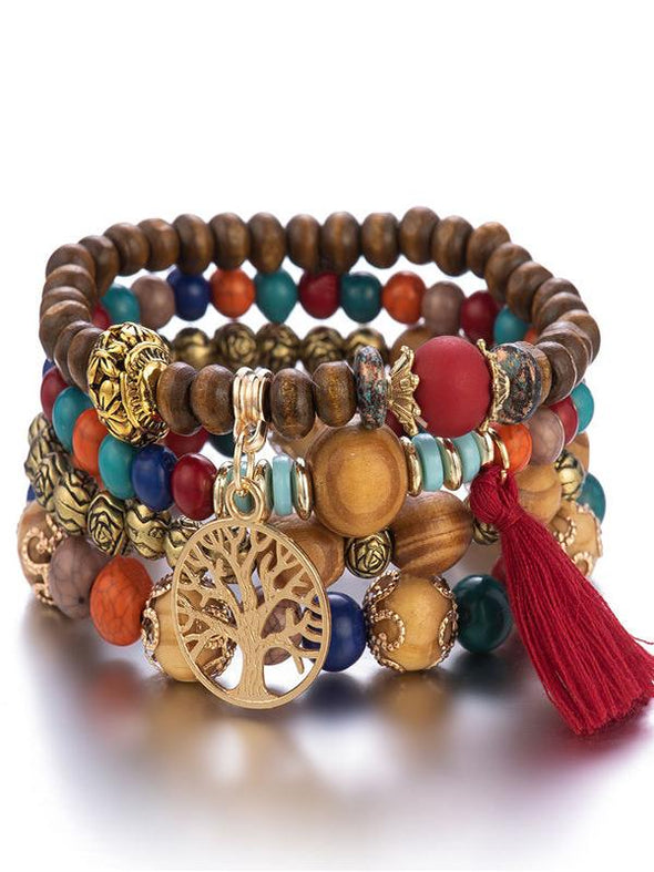 Boho Style Multi-layered Wooden Beaded Bracelet