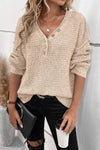 Women's Casual V-neck Solid Color Knitted Top