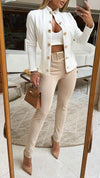 Women's Stand Collar Button Top + Tight Pants Set