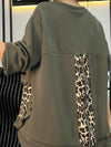 Women's Round Neck Long Sleeve Leopard Print Patchwork Pullover Sweatshirt Suit