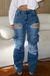 Women's Cool Pearl Distressed Hiking Pocket Denim Pants