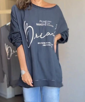 Women's Casual Letter Print Round Neck Sweatshirt