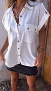 Short-sleeved Lapel Shirt with Double Pockets