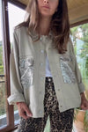 Women's Casual Lapel Sequined Pocket Jacket