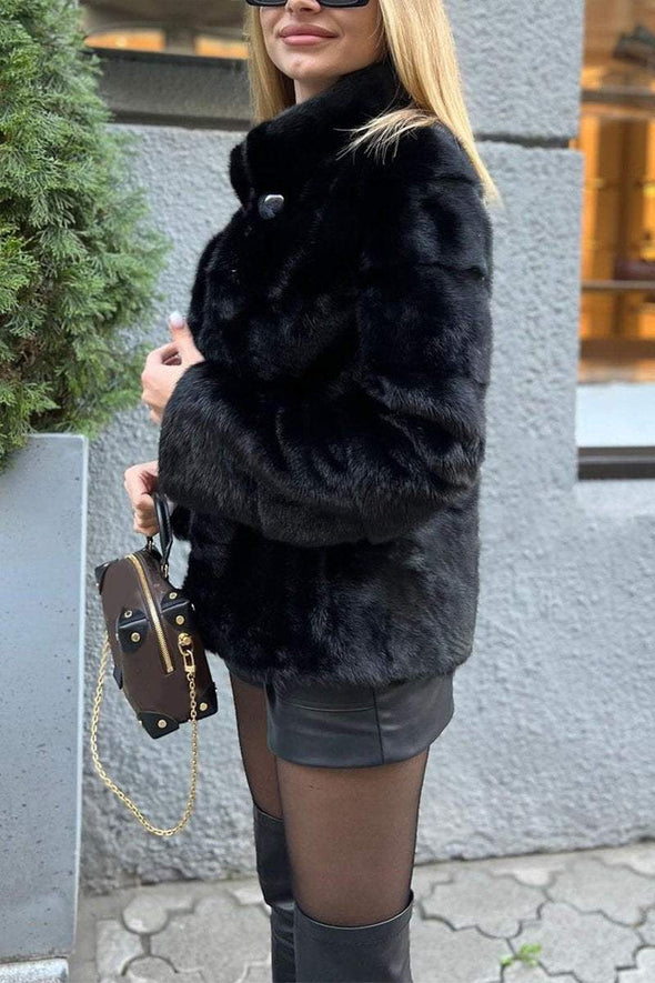 Women's Casual Lapel Solid Color Fur Coat