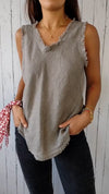 Cotton and Linen V-neck Raw Edge Design Vest