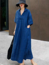 Loose plus size shirt dress cotton and linen fashion long over the knee skirt