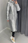 Women's Casual Warm Hooded Sequined Patchwork Long Cotton Jacket