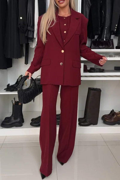 Women's Solid Color Lapel Two Piece Suit