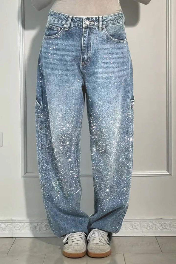 Women's Casual Rhinestone Loose Harem Jeans