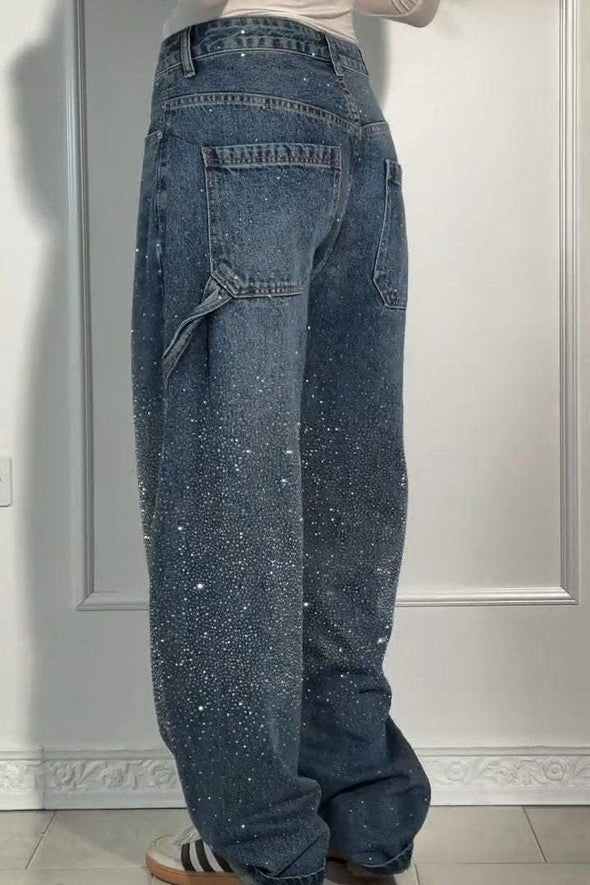 Women's Casual Rhinestone Loose Harem Jeans