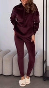 Women's Hooded Suede Solid Color Casual Suit