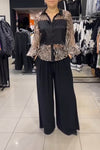 Women's Fashion Leopard Patchwork Shirt and Pants Two-Piece Set