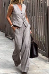 Women's V-neck Sleeveless Plaid Two-piece Suit