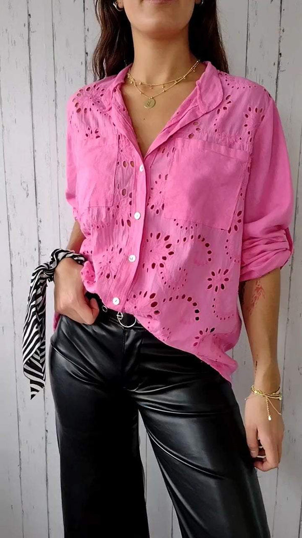 Casual V-neck Hollow Top