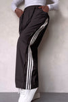 Women's Casual Contrast Stripe Sport Drawstring Pocket Zip Trousers