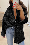 Women's Denim Sequin Embroidered Lapel Top