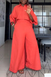 Women's Elegant Trailing Shirt And Wide-leg Pants Suit