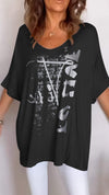 Women's V-neck Printed Mid-sleeve Casual Top