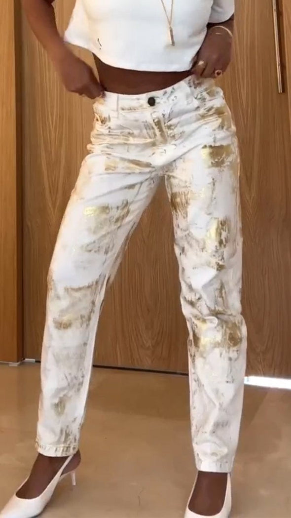 Women's Gold-stamped Straight Fashion Trousers