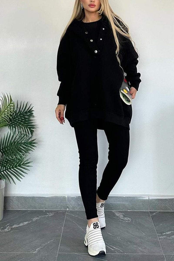 Women's Casual Solid Color Sweatshirt Three-piece Set