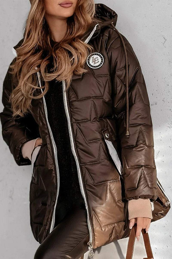 Women's Hooded Side Zipper Slit Fashion Casual Cotton Jacket