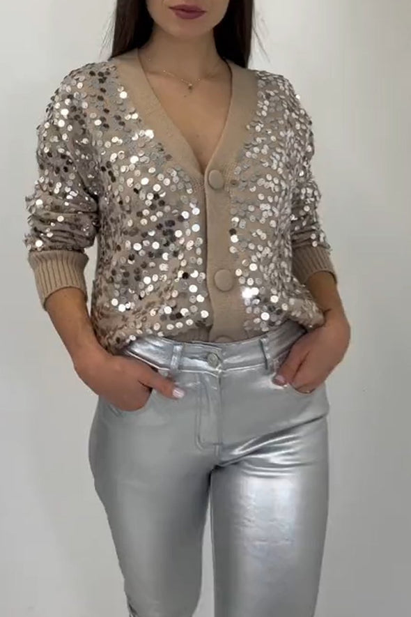 Women's sequined V-neck sweater Cardigan