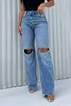 Women's Straight Jeans with Rivets and Rhinestones